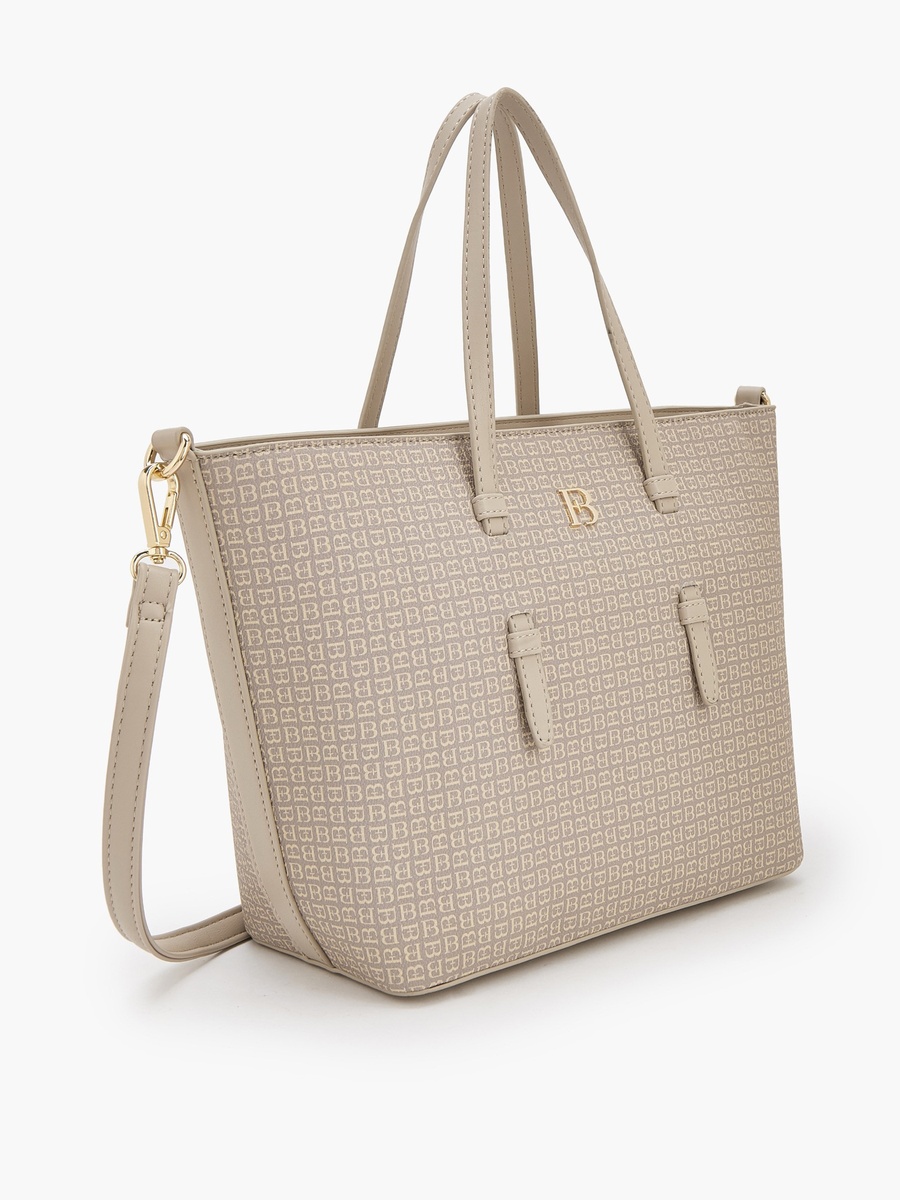 Monogram Print Tote Bag with Detachable Strap