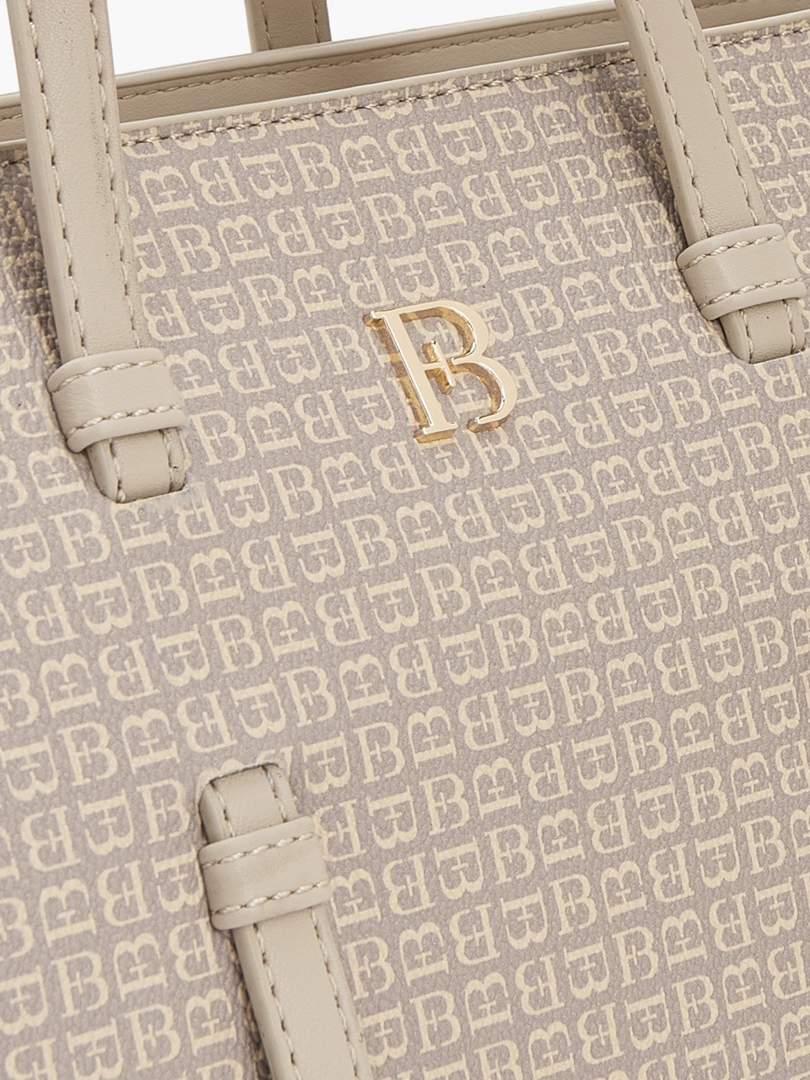 Monogram Print Tote Bag with Detachable Strap