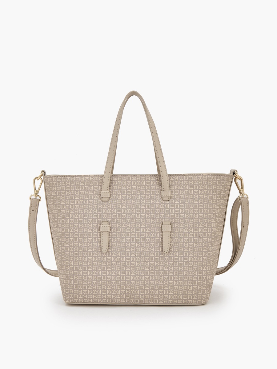 Monogram Print Tote Bag with Detachable Strap