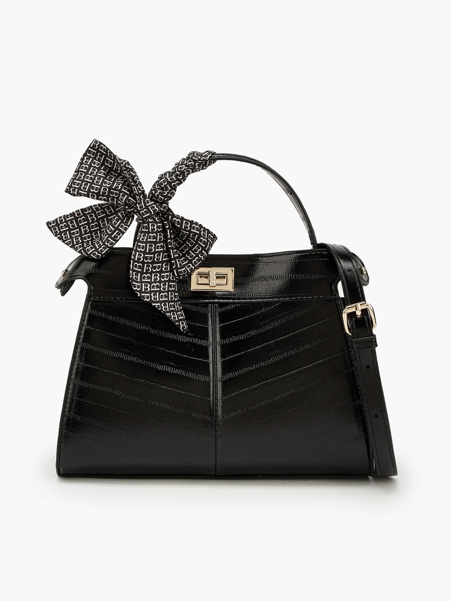 Textured Satchel Bag with Scarf Detail