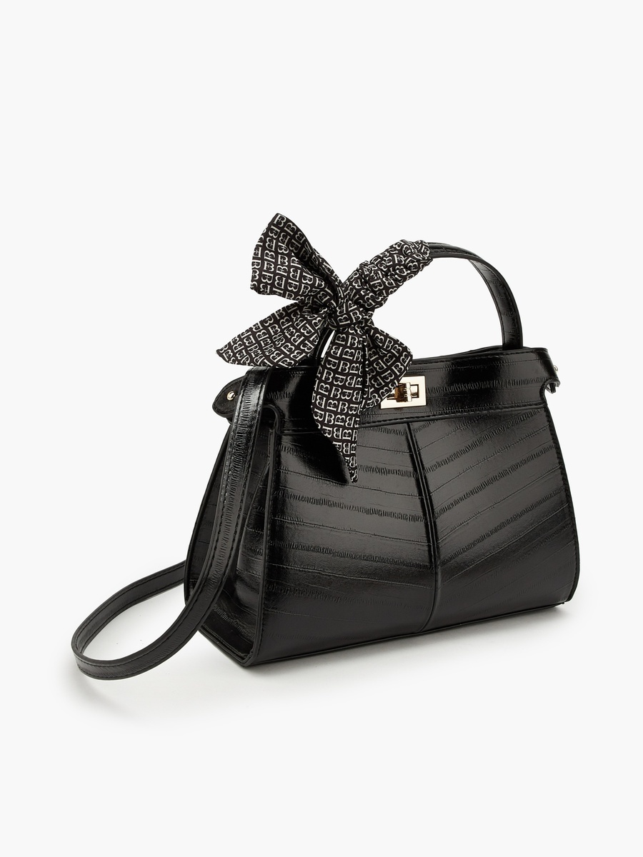Textured Satchel Bag with Scarf Detail