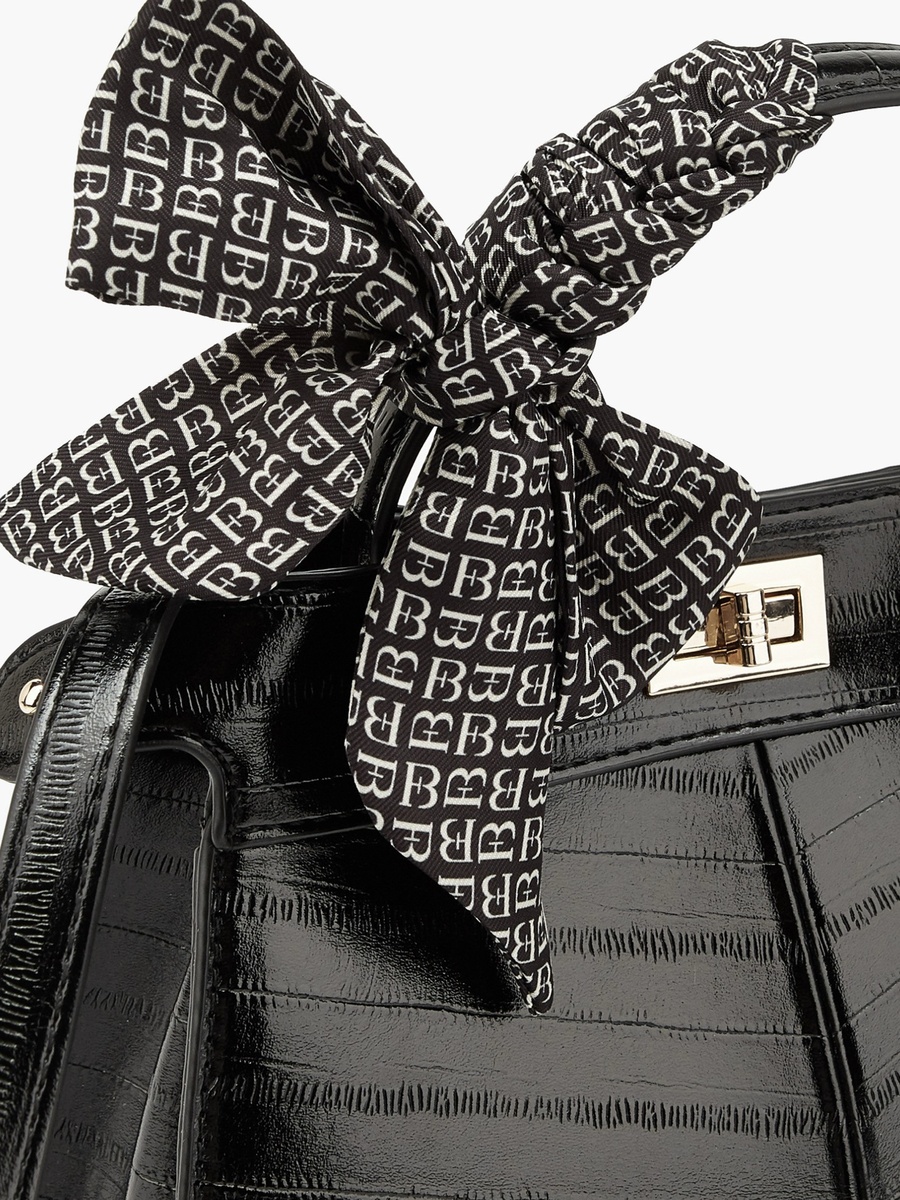 Textured Satchel Bag with Scarf Detail