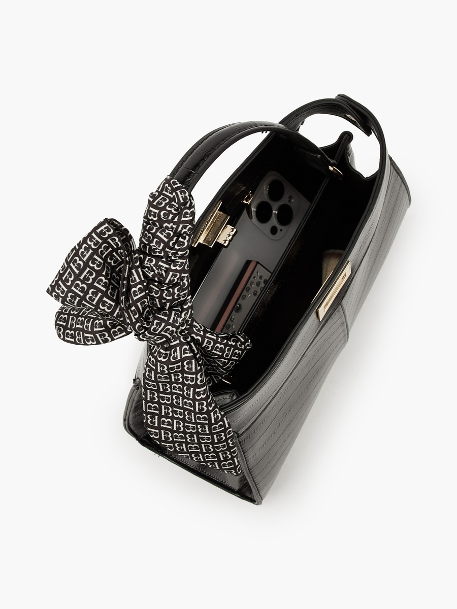 Textured Satchel Bag with Scarf Detail
