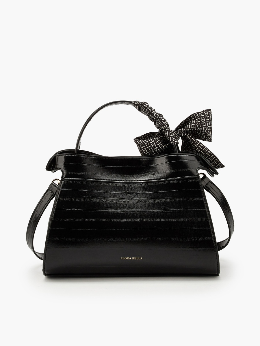 Textured Satchel Bag with Scarf Detail