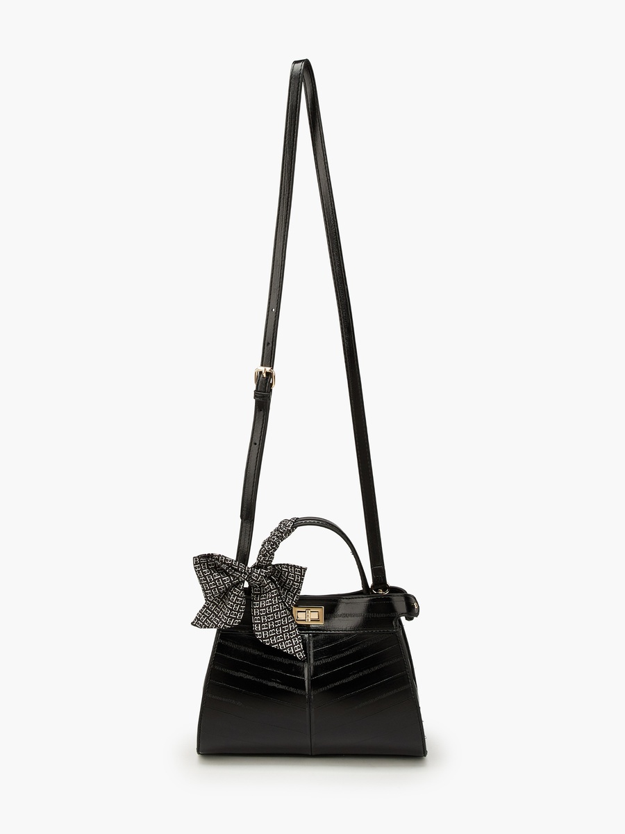Textured Satchel Bag with Scarf Detail