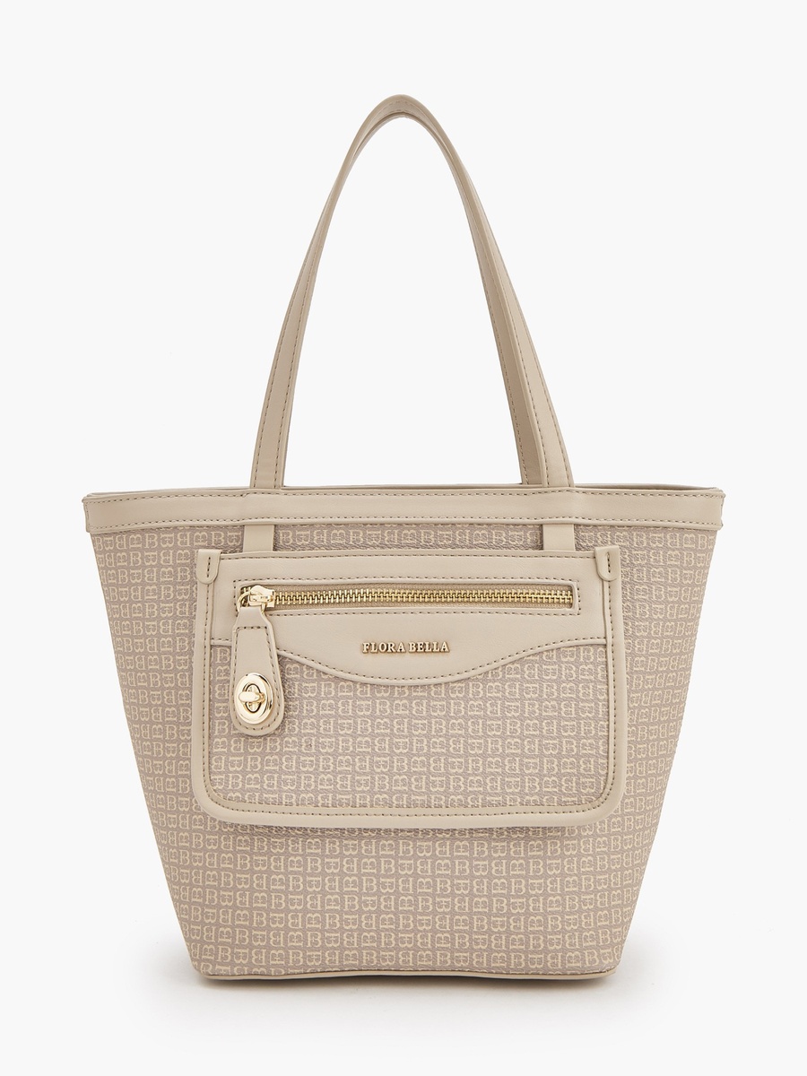 Monogram Print Tote Bag with Front Pocket