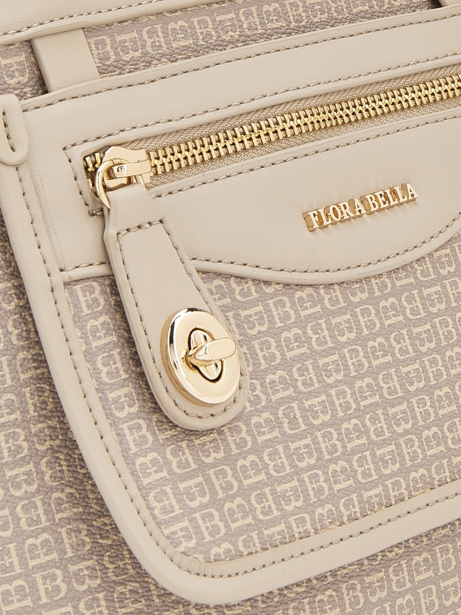 Monogram Print Tote Bag with Front Pocket