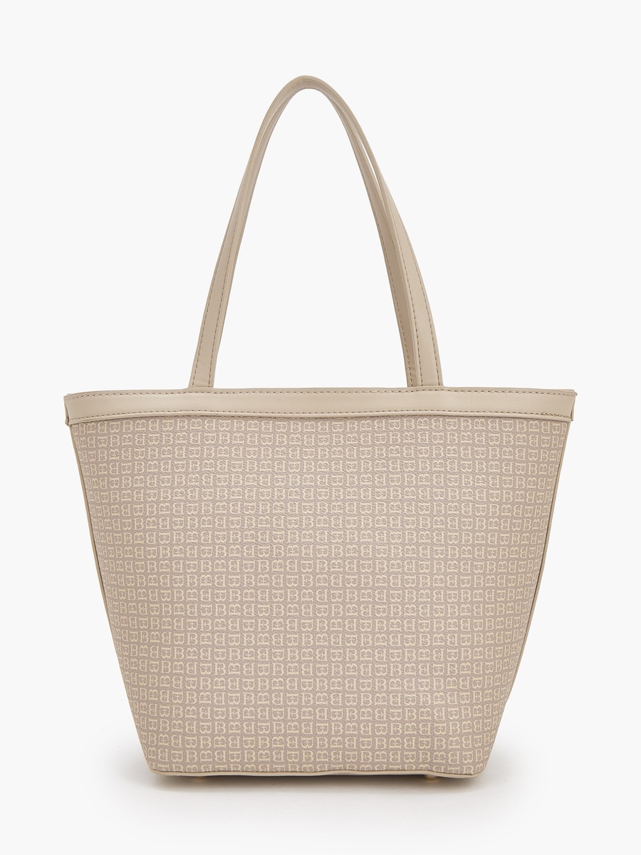 Monogram Print Tote Bag with Front Pocket