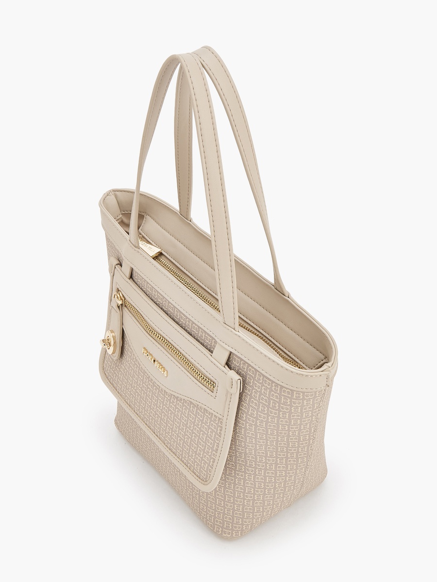 Monogram Print Tote Bag with Front Pocket