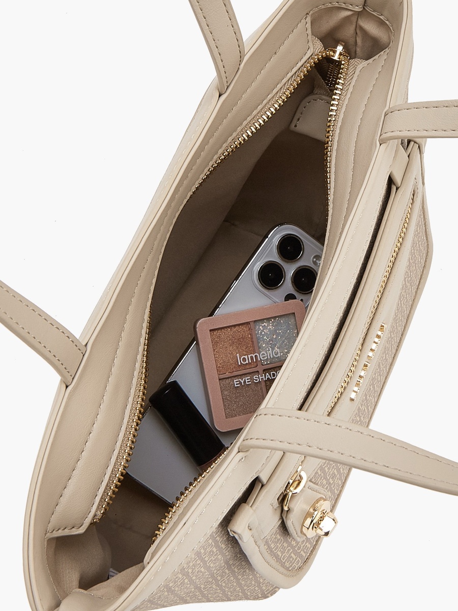 Monogram Print Tote Bag with Front Pocket