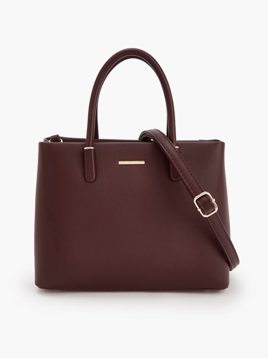 Solid Tote Bag with Detachable Strap