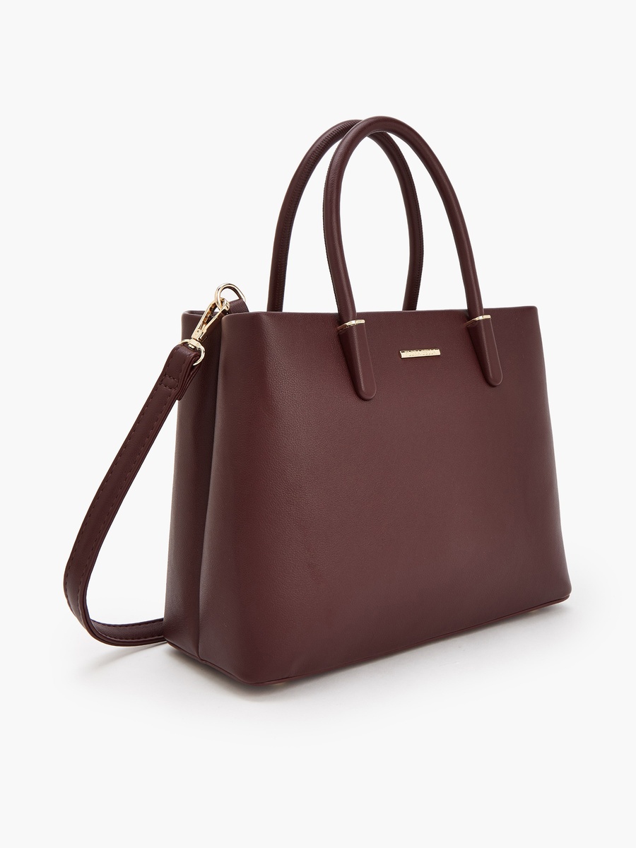 Solid Tote Bag with Detachable Strap