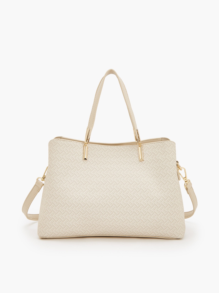 Monogram Print Tote Bag with Detachable Strap