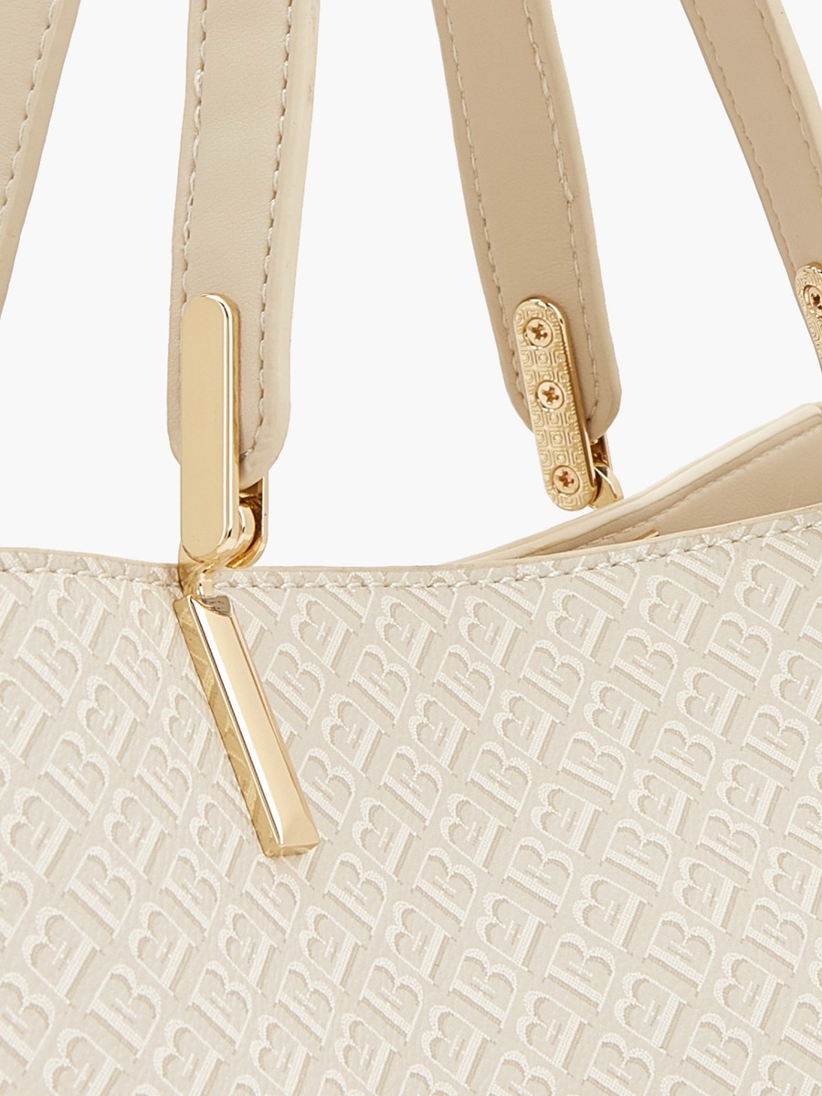 Monogram Print Tote Bag with Detachable Strap