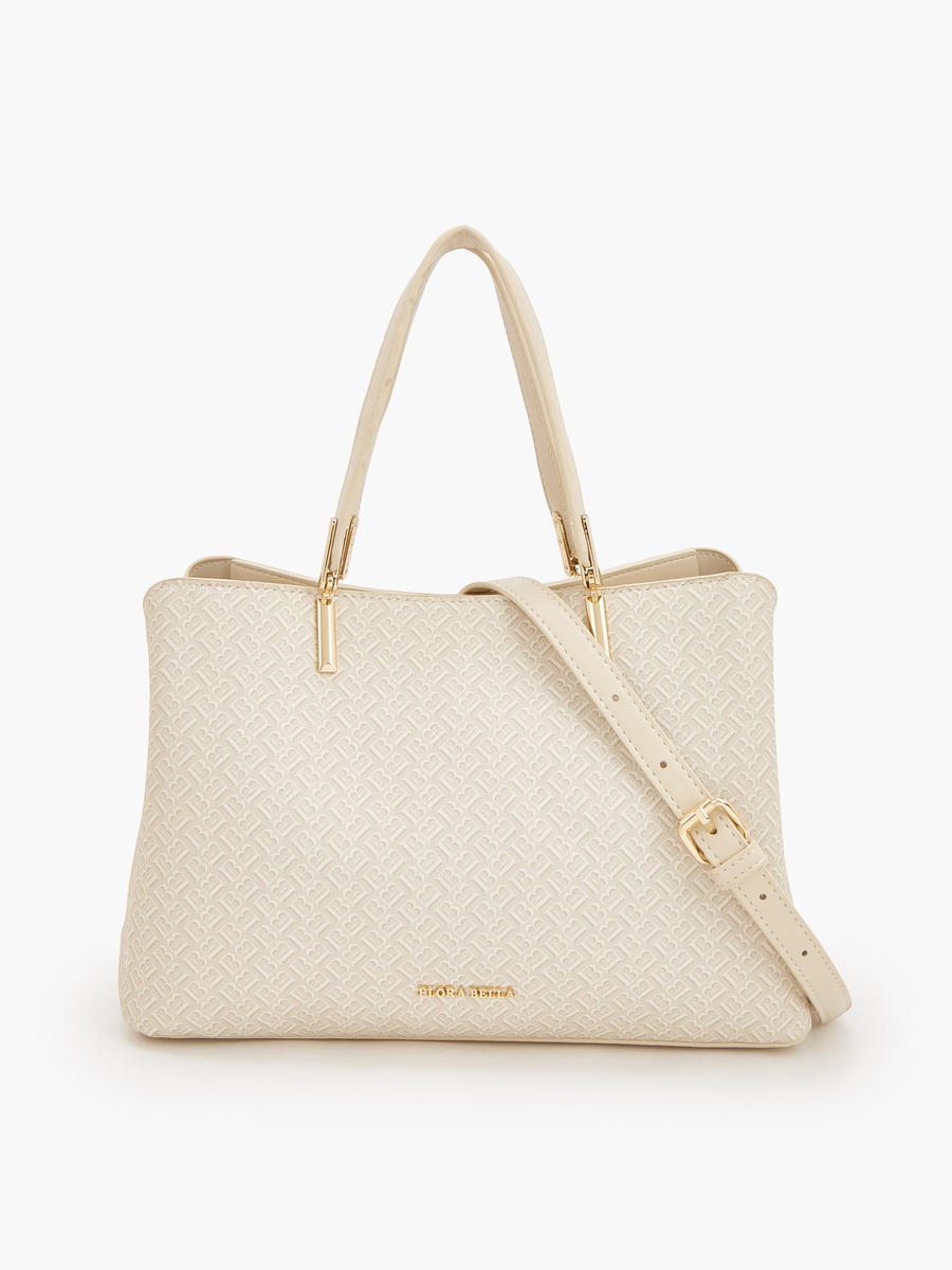 Monogram Print Tote Bag with Detachable Strap