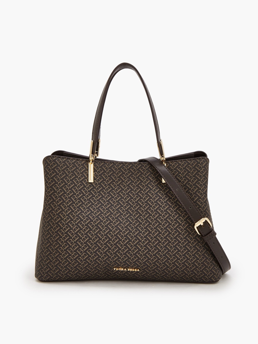 Monogram Print Tote Bag with Detachable Strap