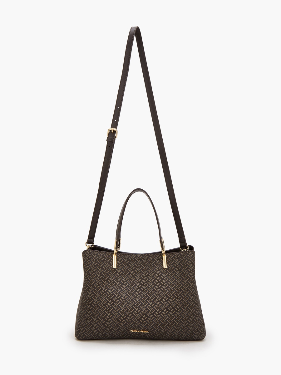 Monogram Print Tote Bag with Detachable Strap