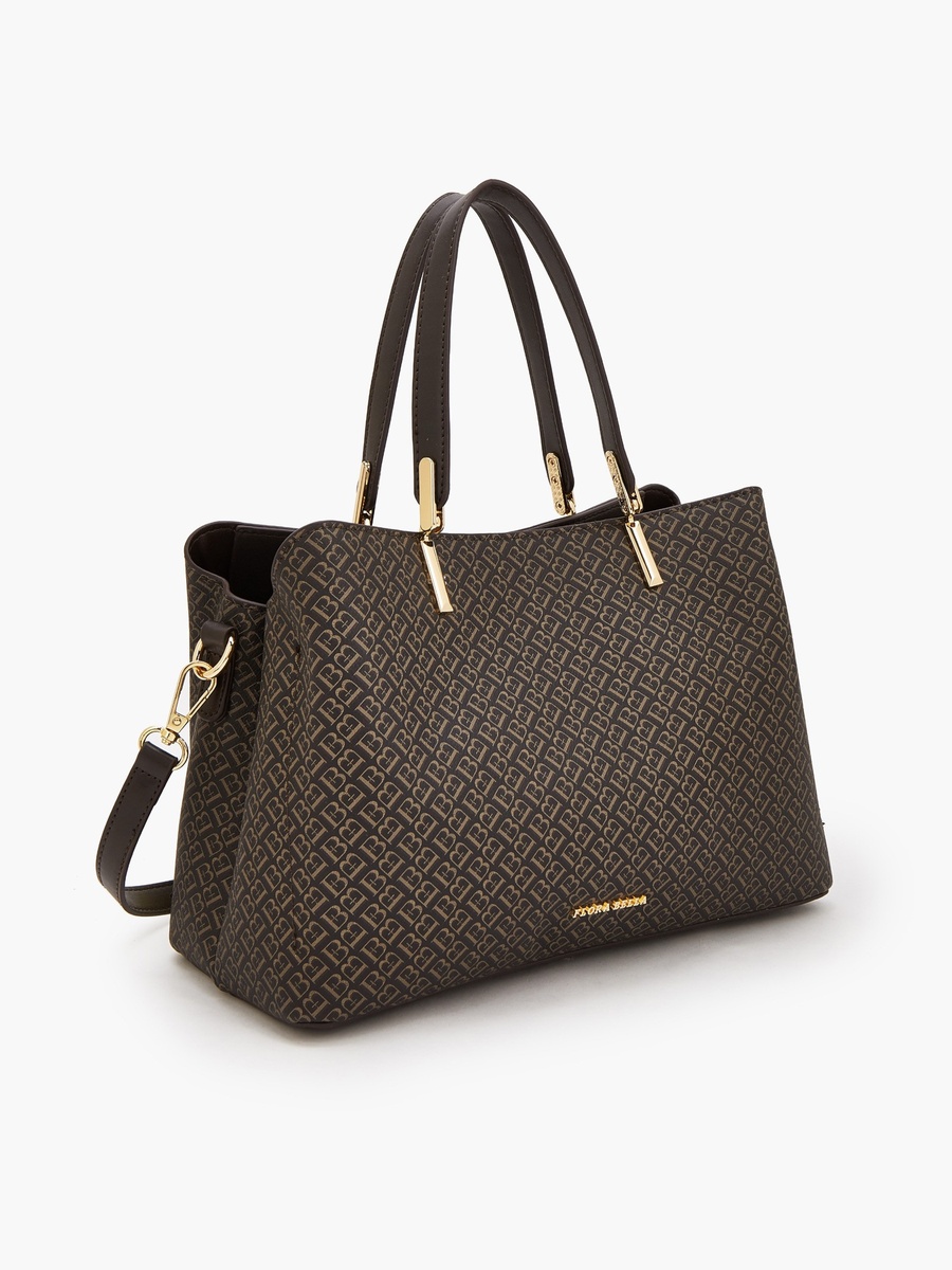 Monogram Print Tote Bag with Detachable Strap