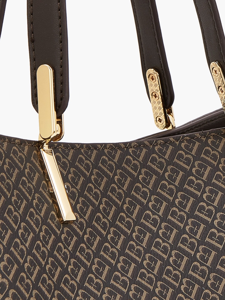 Monogram Print Tote Bag with Detachable Strap