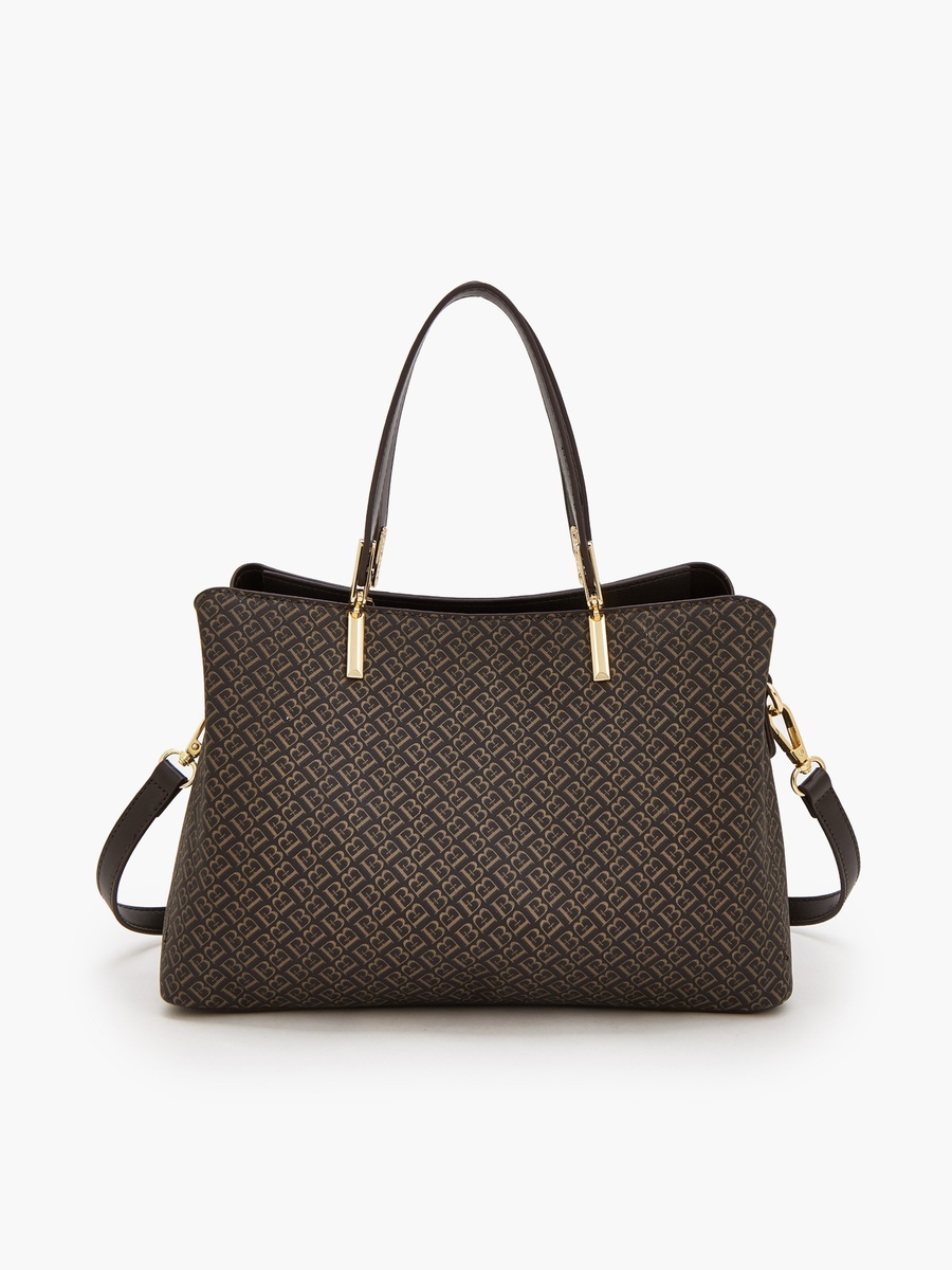 Monogram Print Tote Bag with Detachable Strap