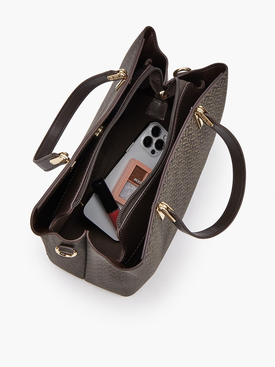 Monogram Print Tote Bag with Detachable Strap