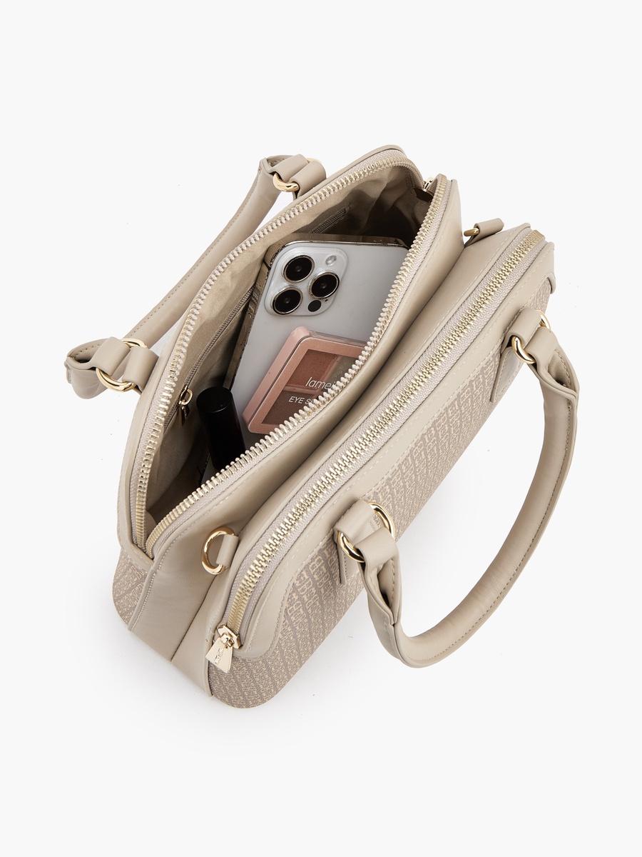 Monogram Print Tote Bag with Detachable Strap