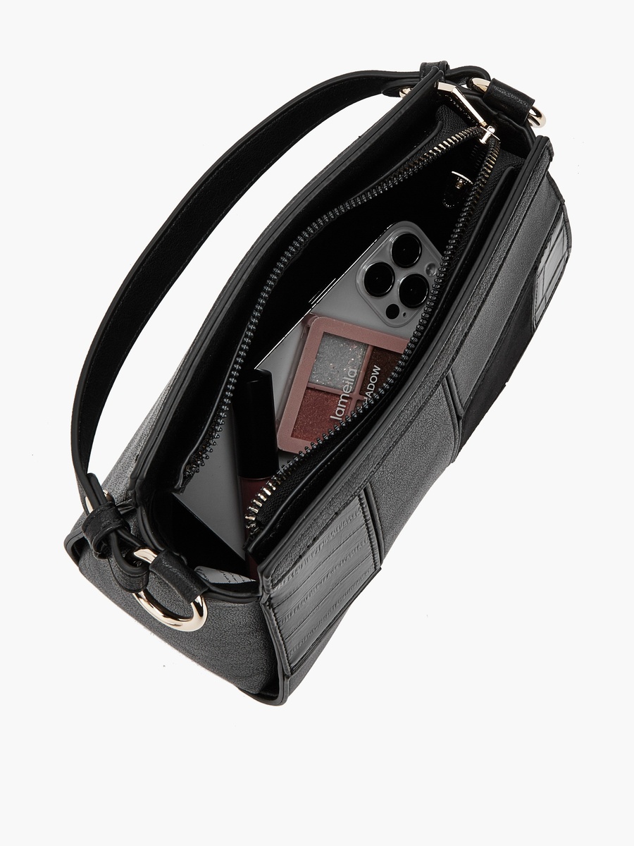 Panelled Shoulder Bag with Zip Closure