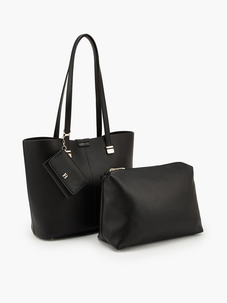 Textured Tote Bag with Pouch and Card Holder