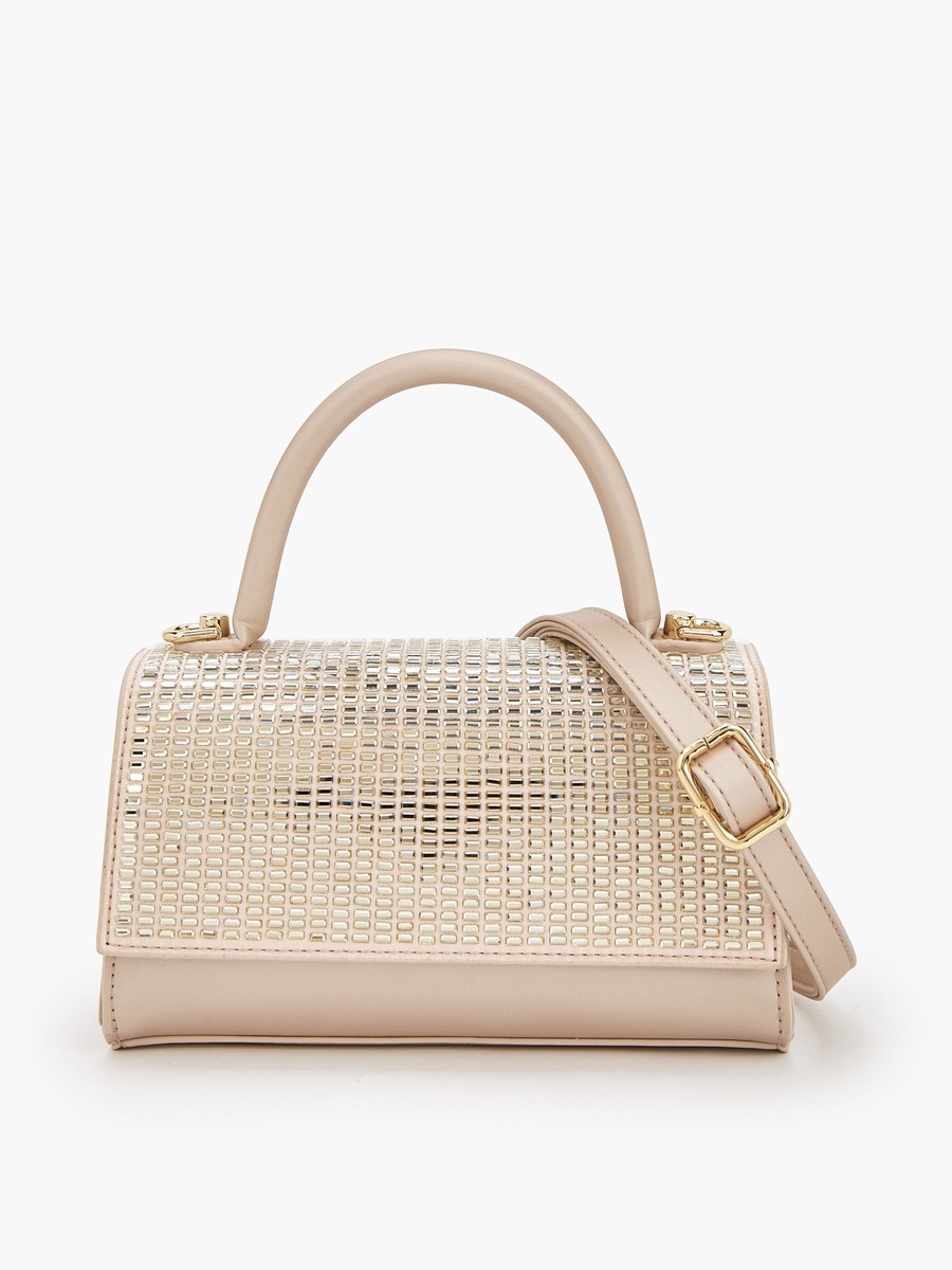 Embellished Satchel Bag with Detachable Strap