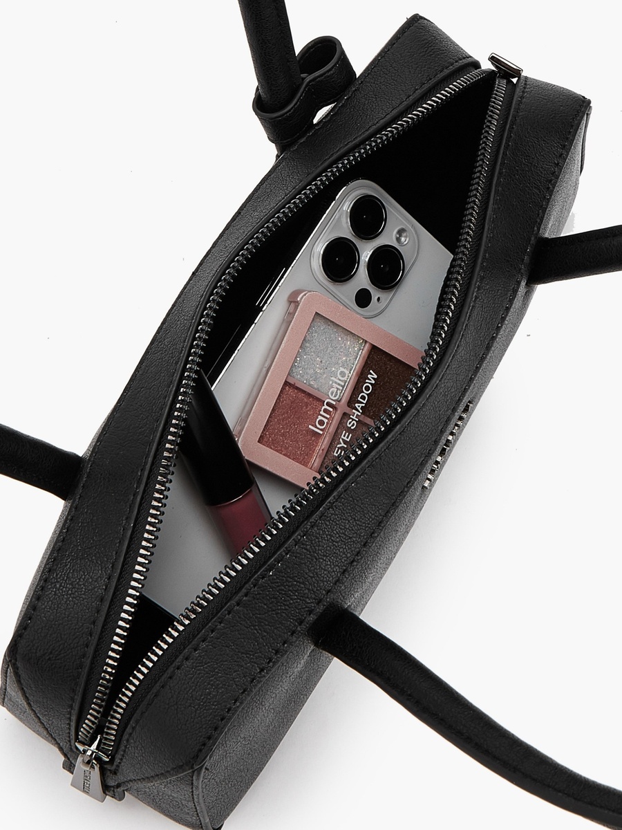 Solid Shoulder Bag with Zip Closure