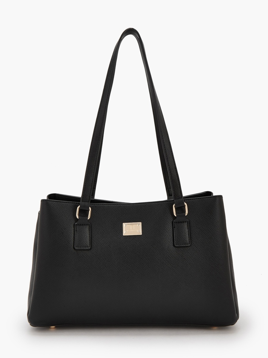 Solid Shoulder Bag with Zip Closure