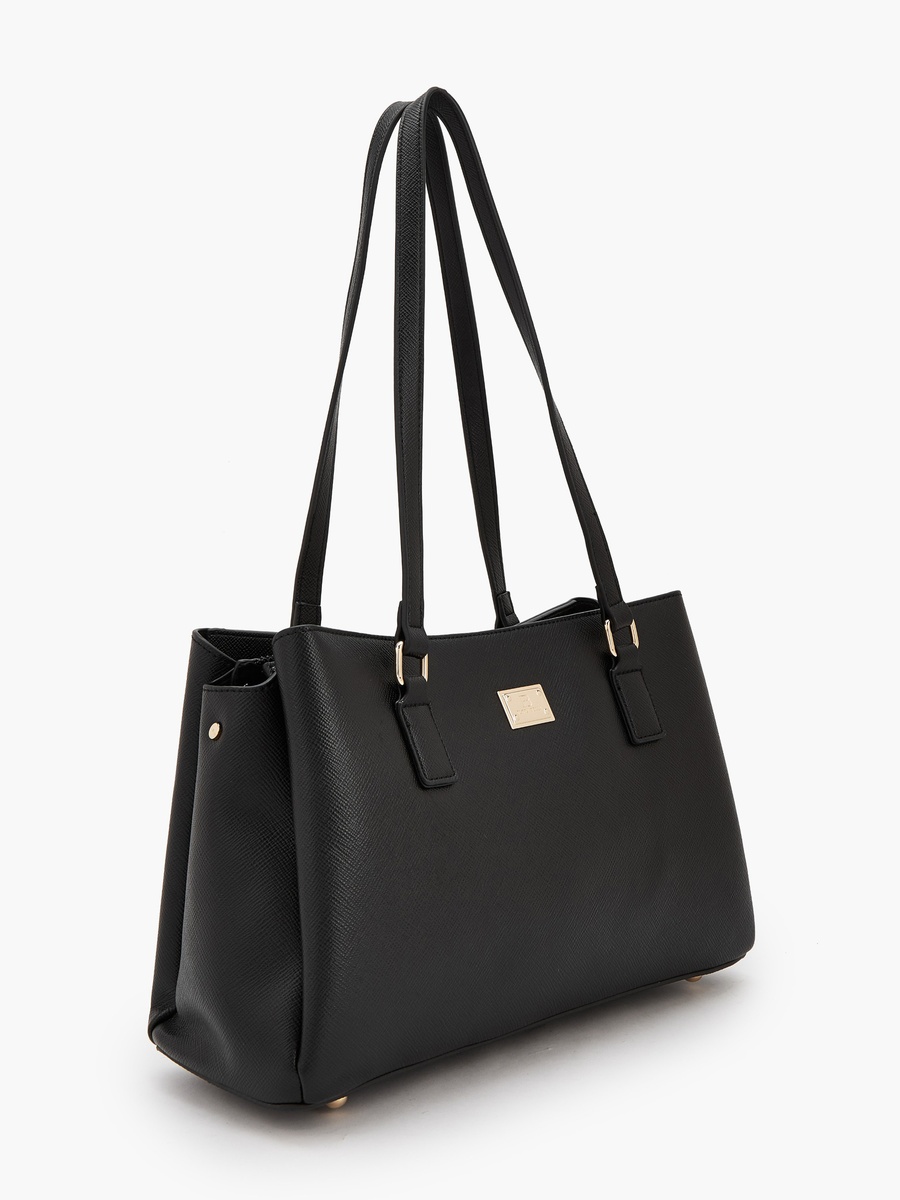 Solid Shoulder Bag with Zip Closure