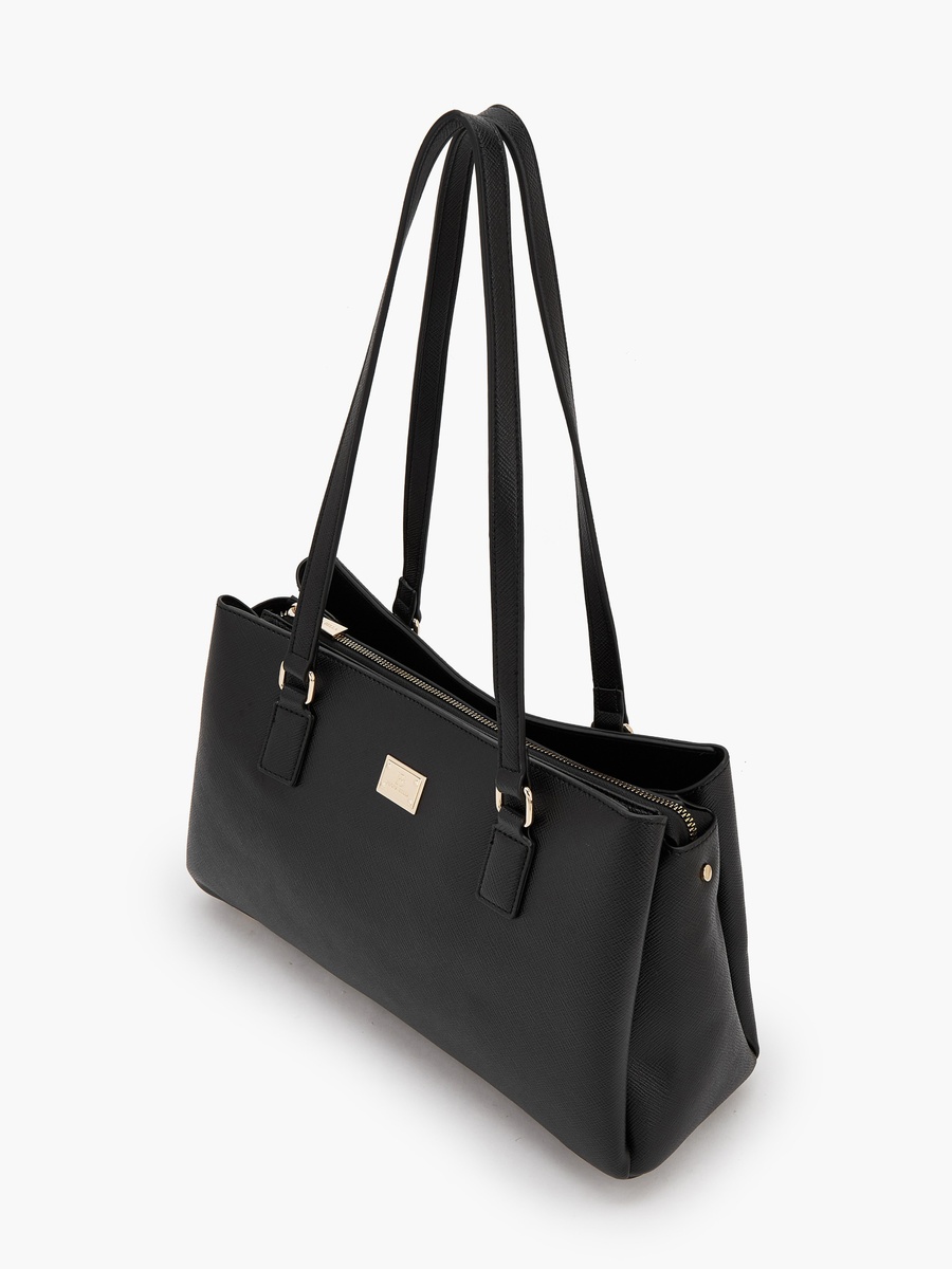 Solid Shoulder Bag with Zip Closure