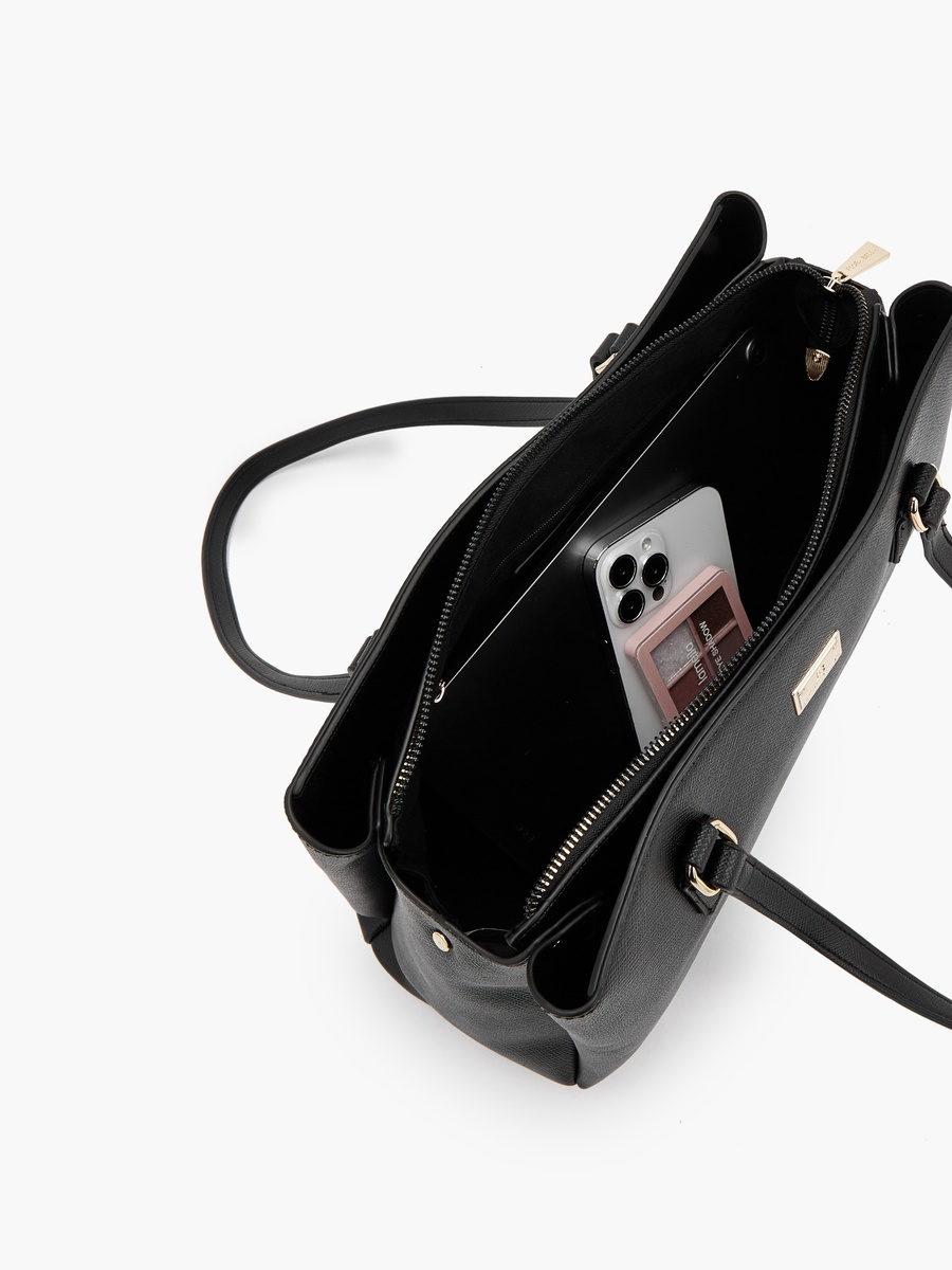 Solid Shoulder Bag with Zip Closure