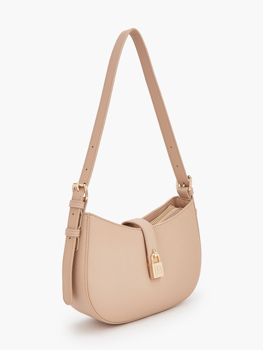 Solid Shoulder Bag with Zip Closure