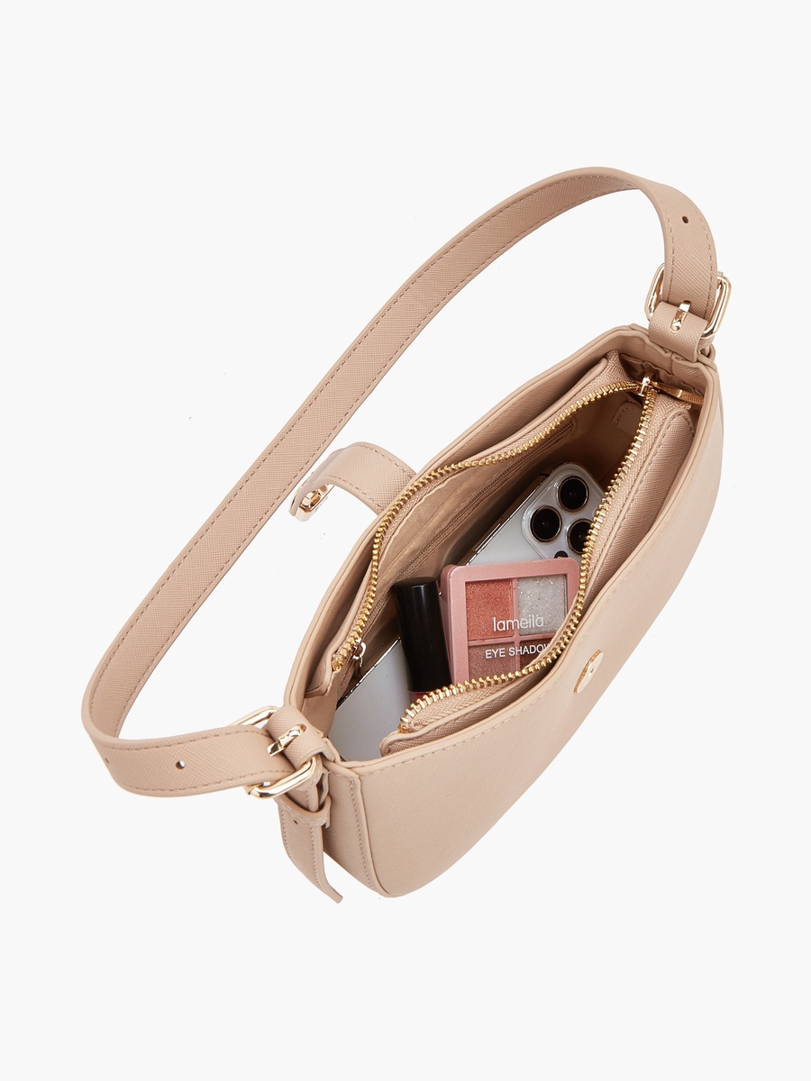 Solid Shoulder Bag with Zip Closure