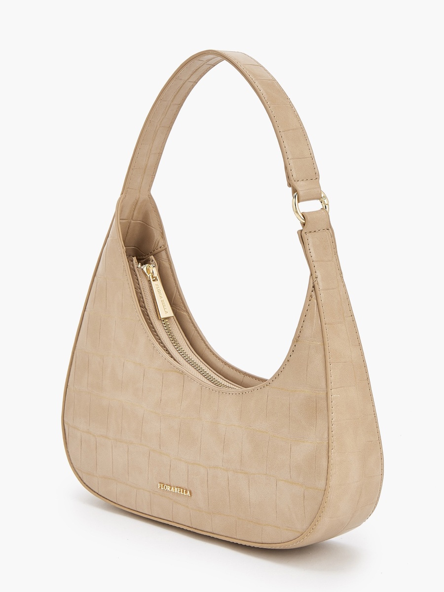 Textured Shoulder Bag with Zip Closure