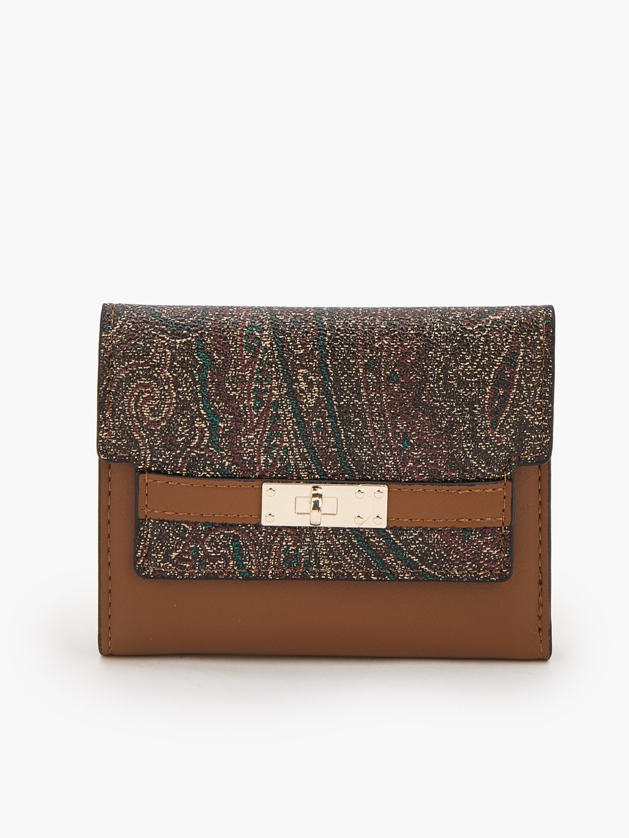 Paisley Print Tri-Fold Wallet with Twist Lock Accent