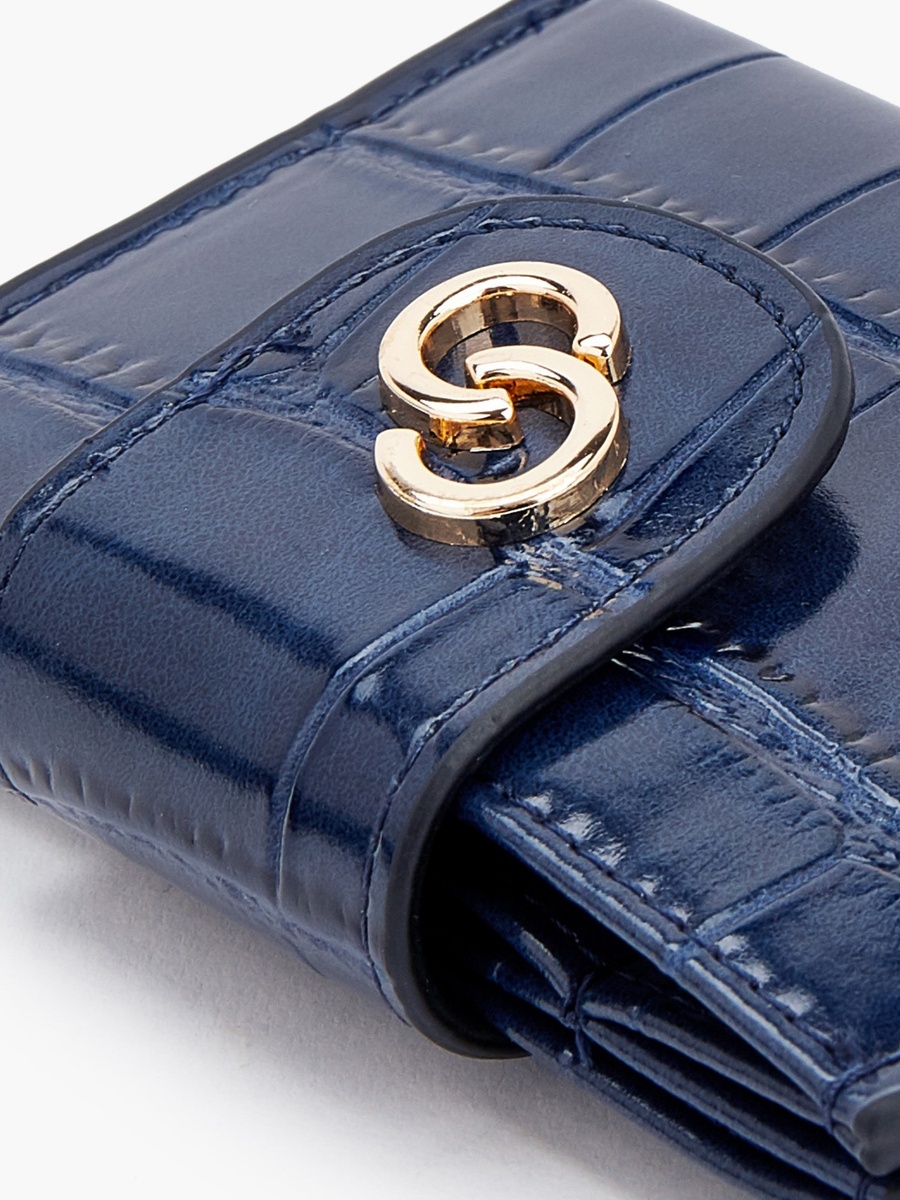 Textured Wallet with Button Flap