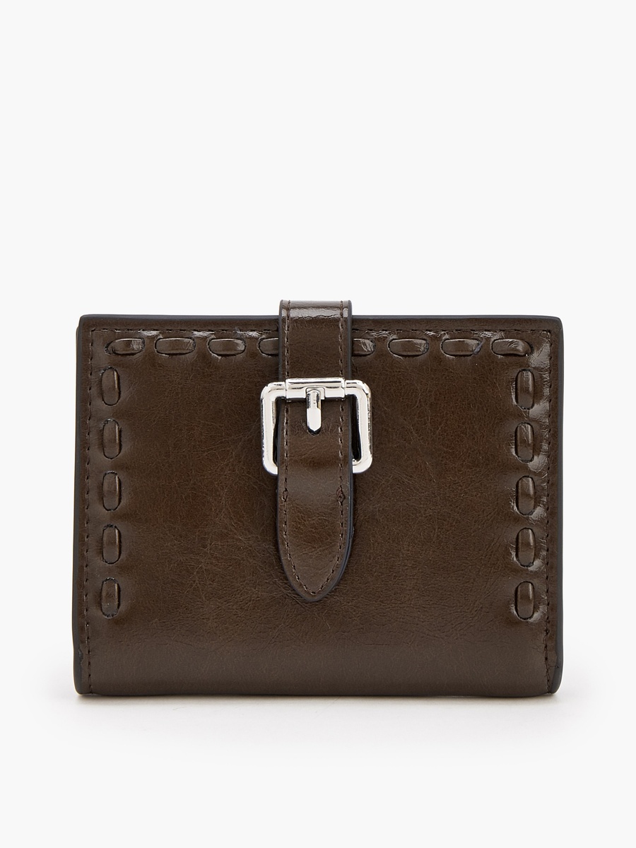 Stitch Detail Bi-Fold Wallet with Buckle Accent