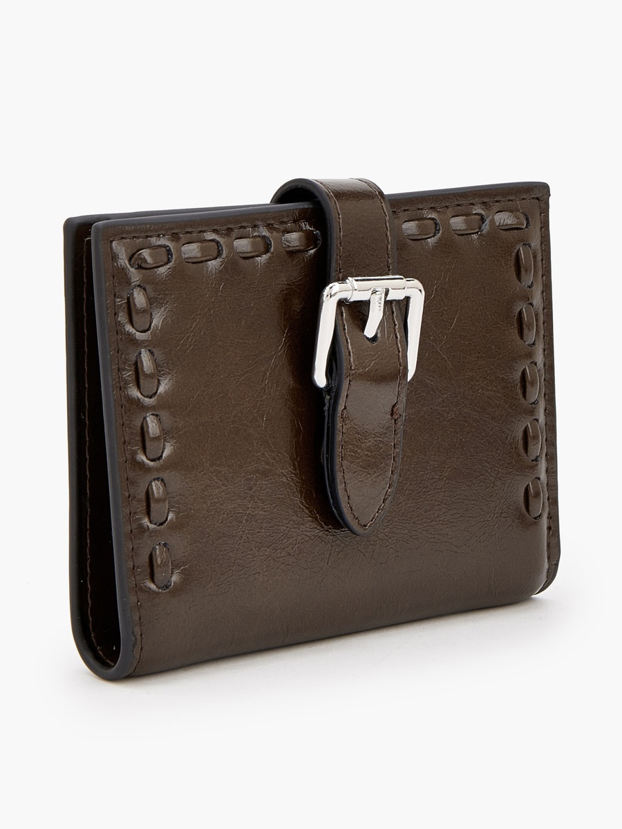 Stitch Detail Bi-Fold Wallet with Buckle Accent