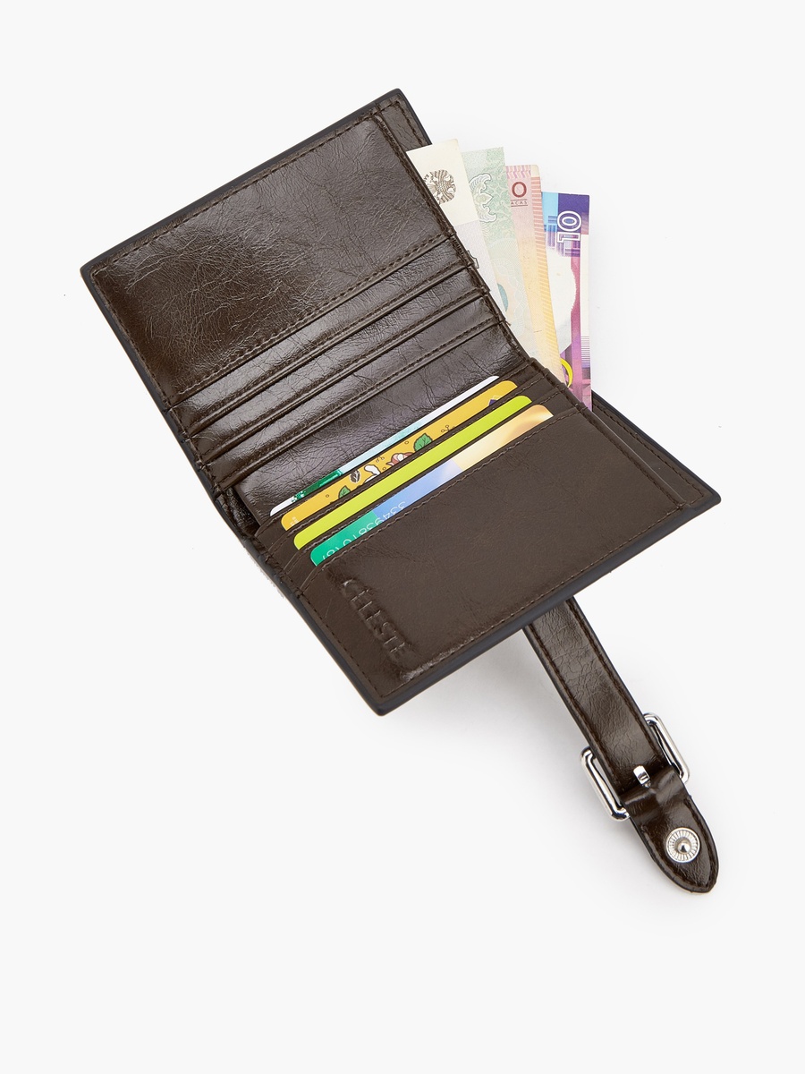 Stitch Detail Bi-Fold Wallet with Buckle Accent