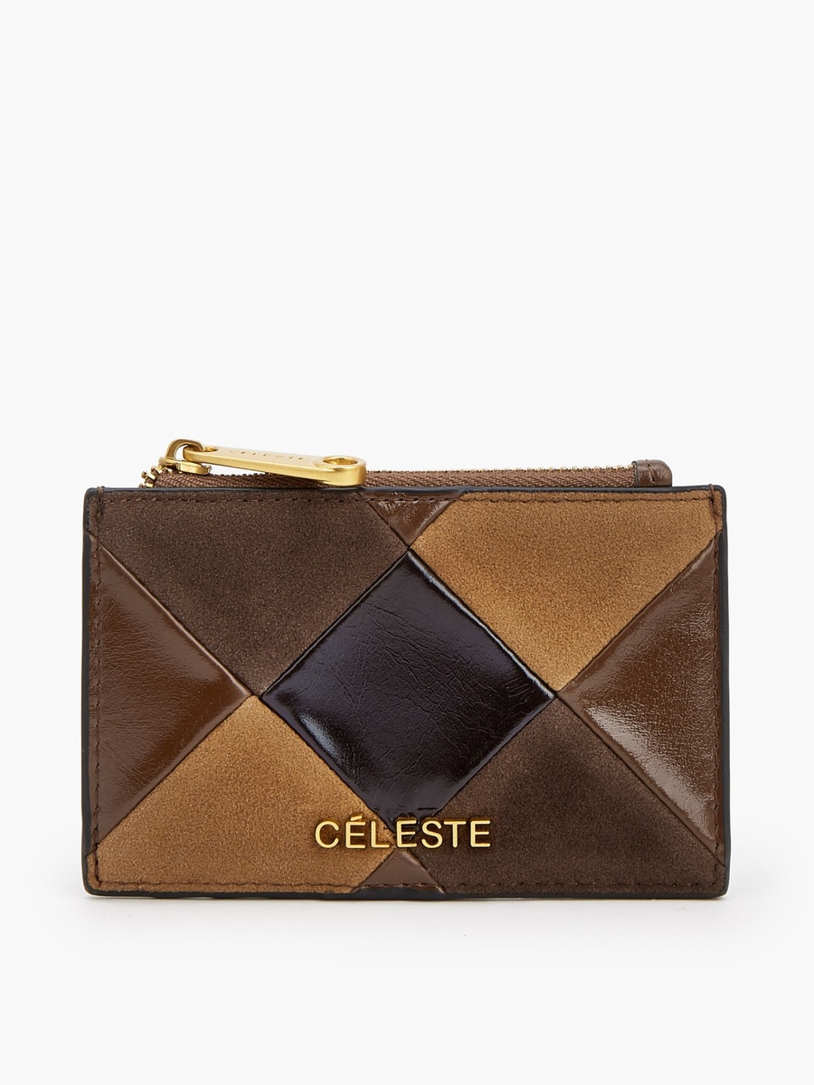 Suede Card Holder with Zip Pocket