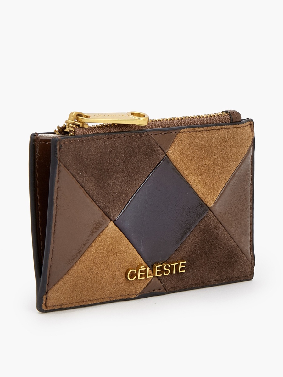Suede Card Holder with Zip Pocket