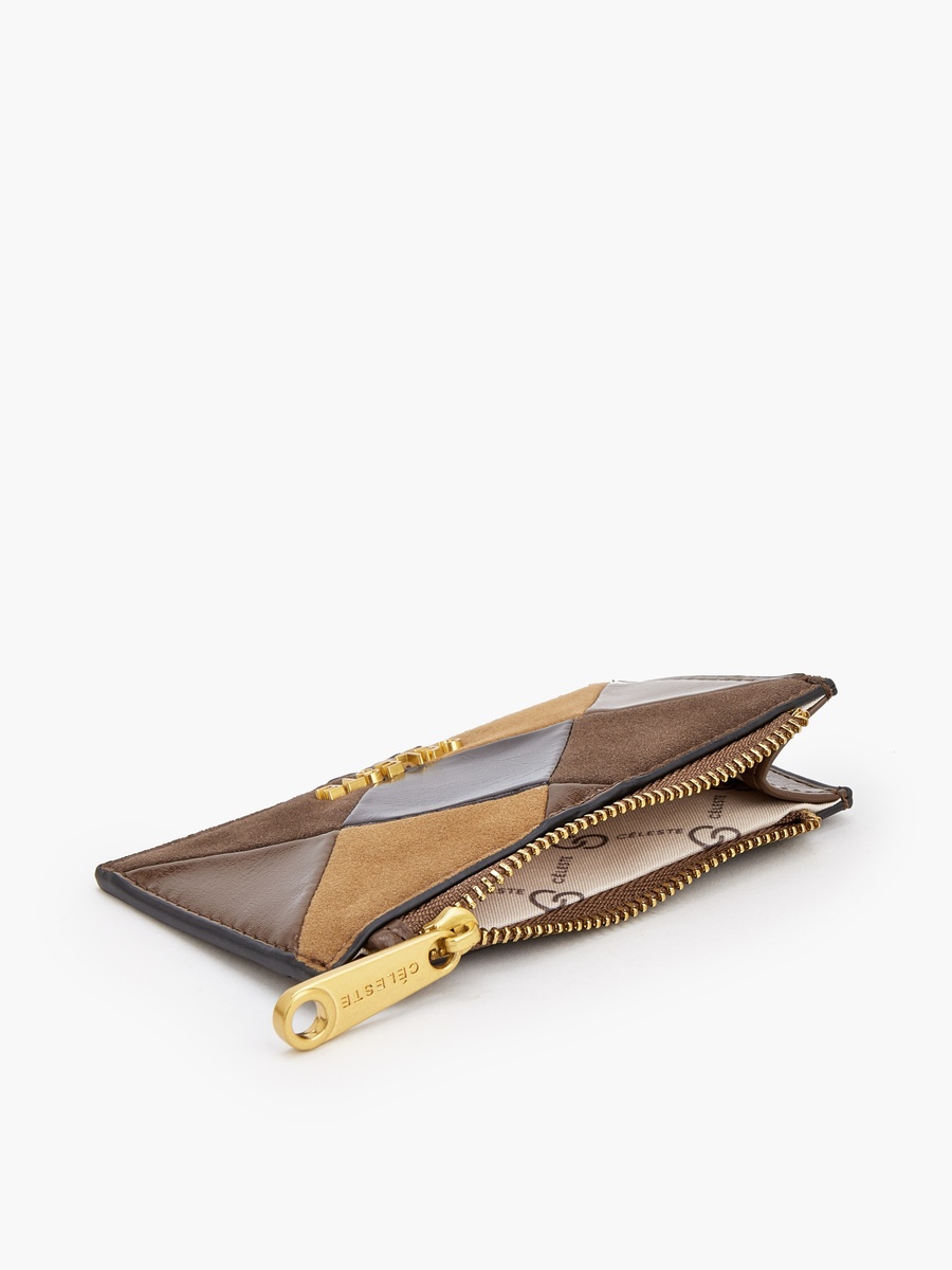 Suede Card Holder with Zip Pocket