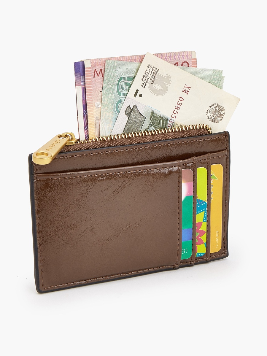 Suede Card Holder with Zip Pocket
