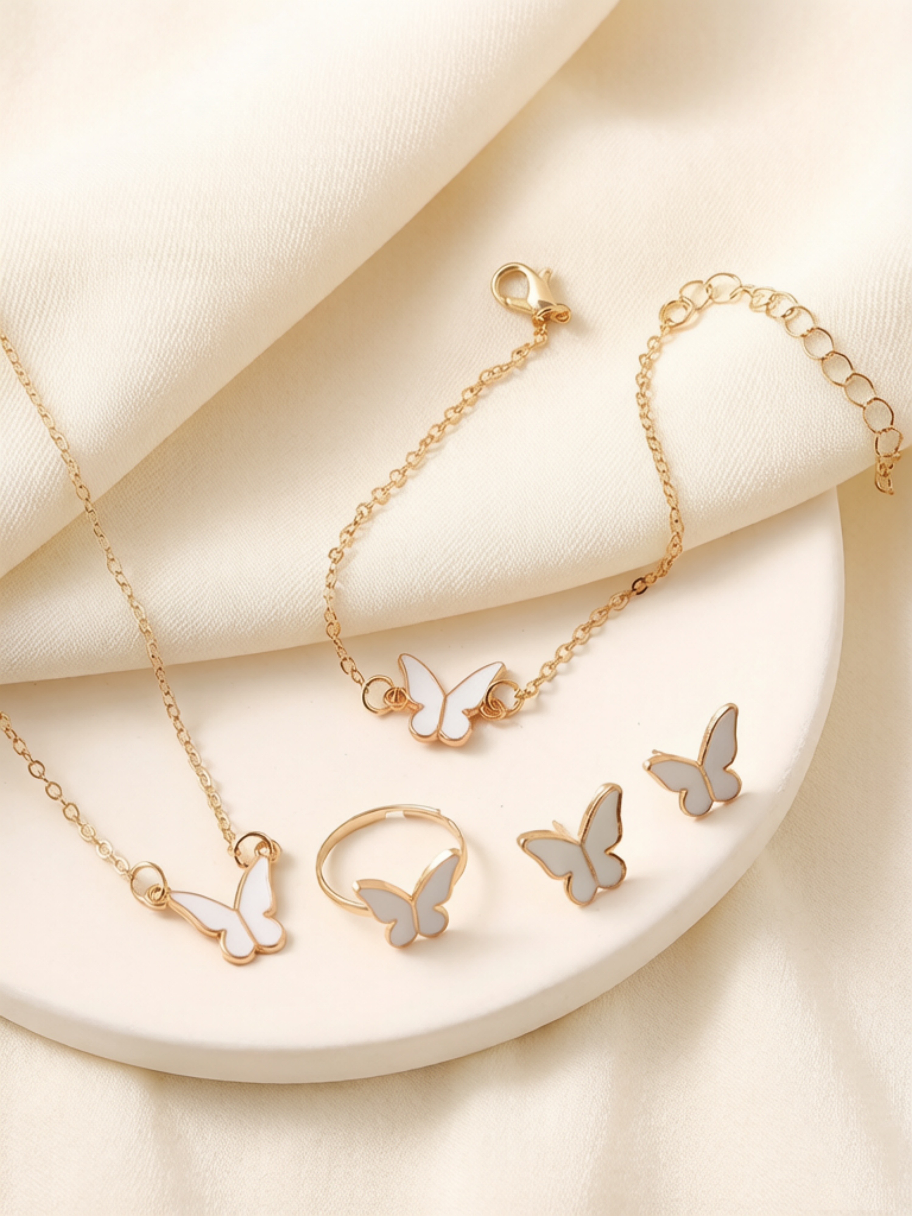 Golden Butterfly Charm Jewelry Set (4-Piece).