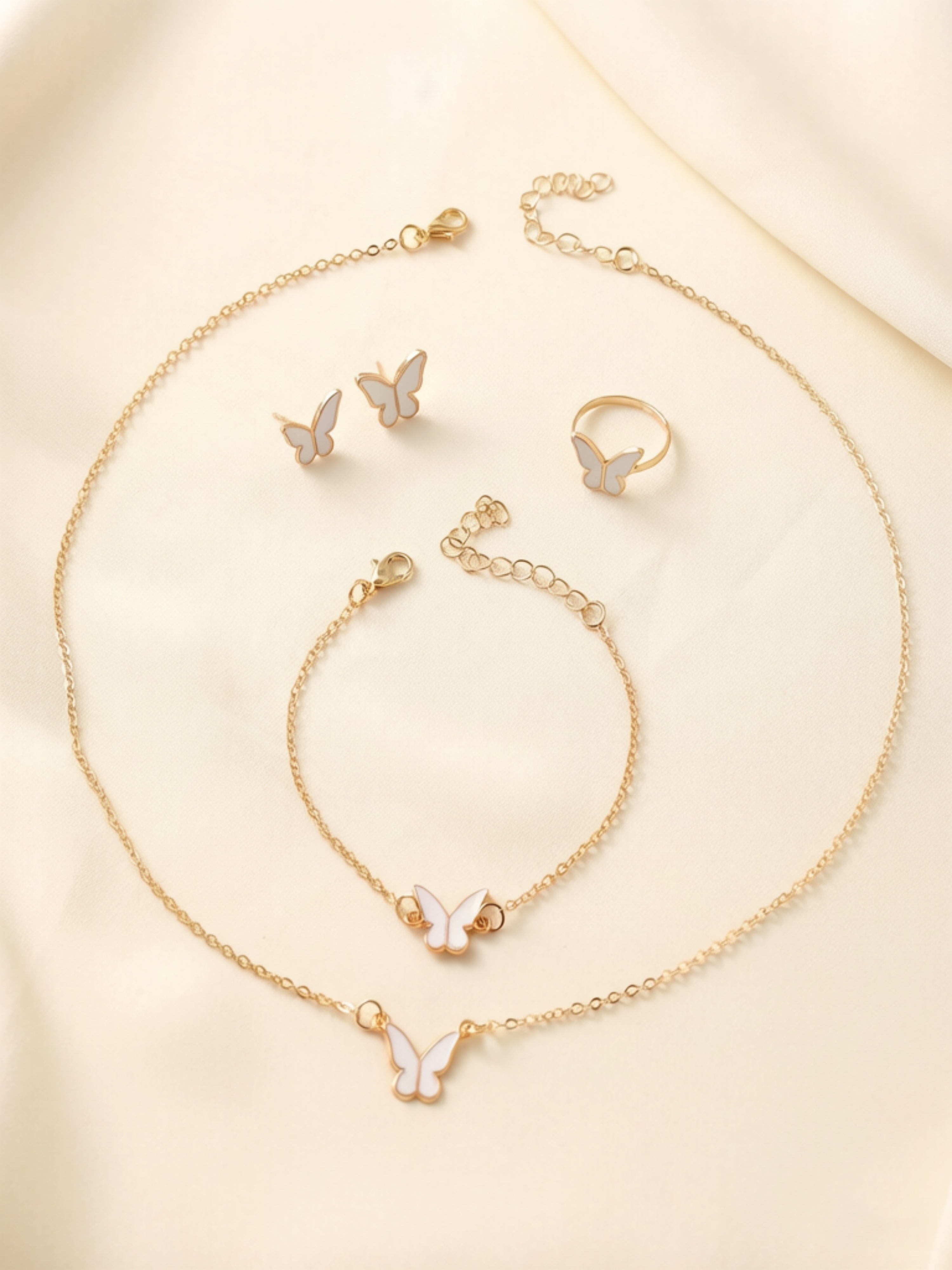 Golden Butterfly Charm Jewelry Set (4-Piece).