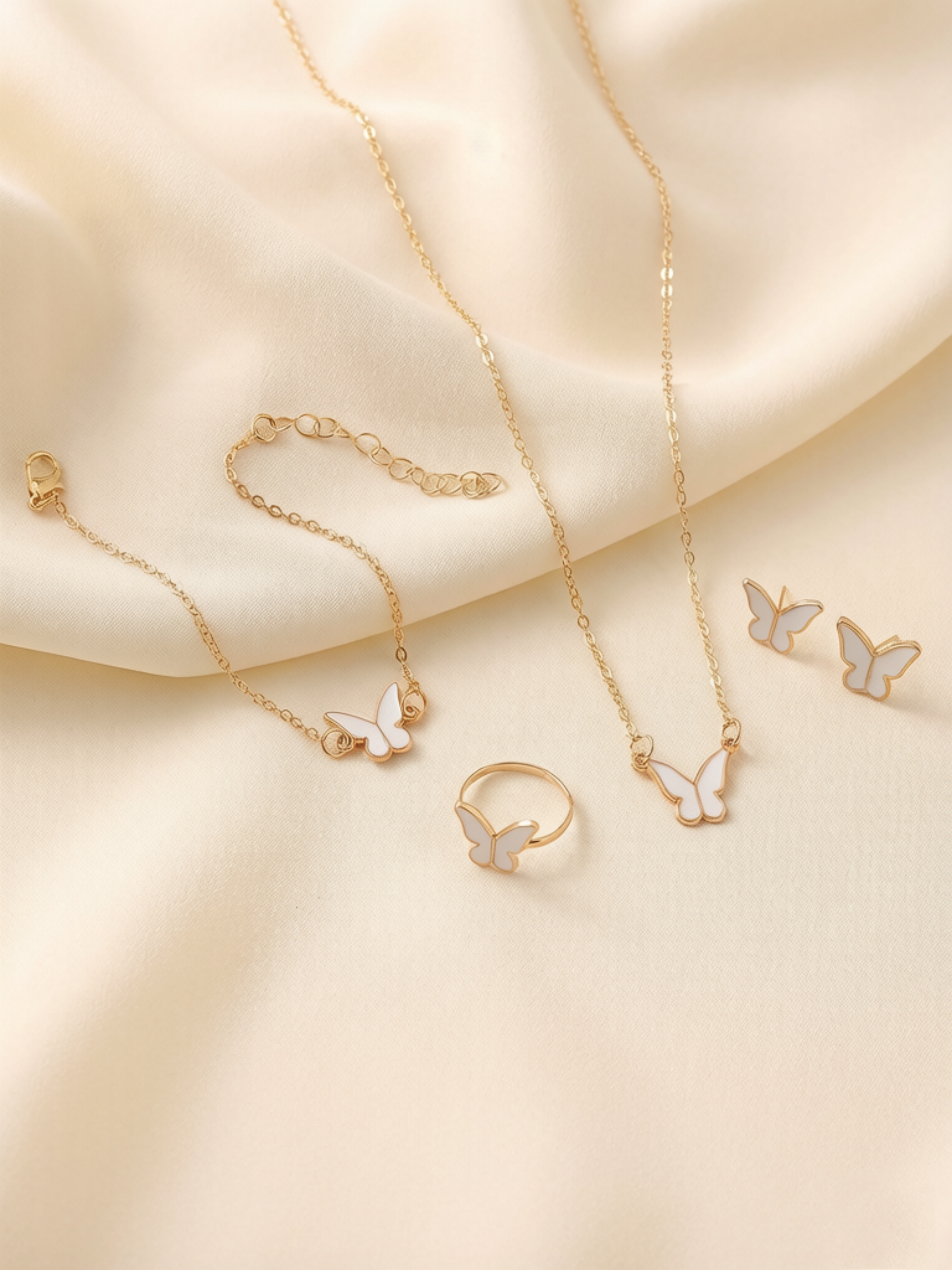 Golden Butterfly Charm Jewelry Set (4-Piece).