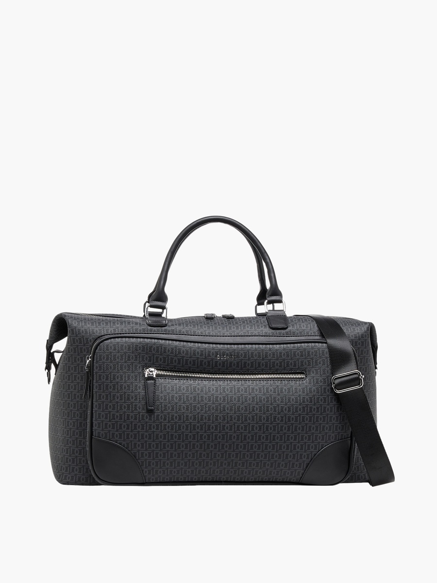 Monogram Print Duffle Bag with Zip Closure and Detachable Strap